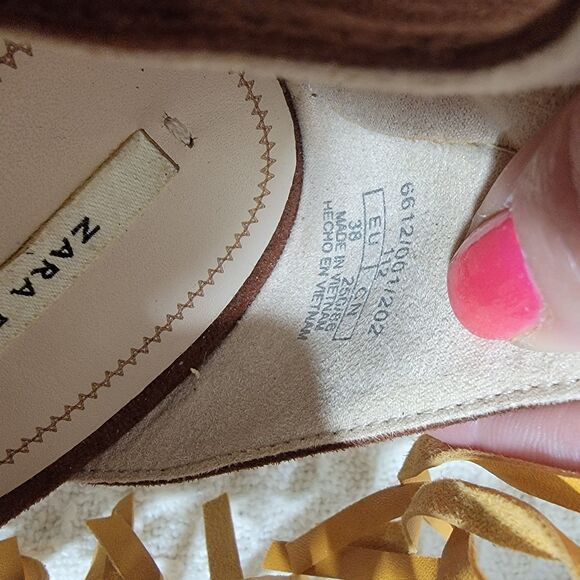 Zara Fringe Tassel Brown Multicolor Suede Stiletto Heel Sandals Size EU 38 7.5 - Picture 8 of 16